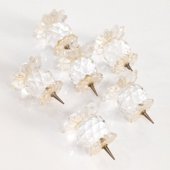 Set of 6 SWAROVSKI Crystal Mini Candle Holders Pin Footed Vintage Candlestick - Picture 3 of 3